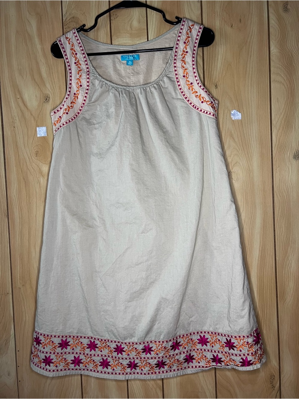 Calypso St. Barth Cream Sleeveless Dress with Pink & Orange Embroidery